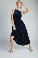 The Samson Velvet Midi Dress in Navy