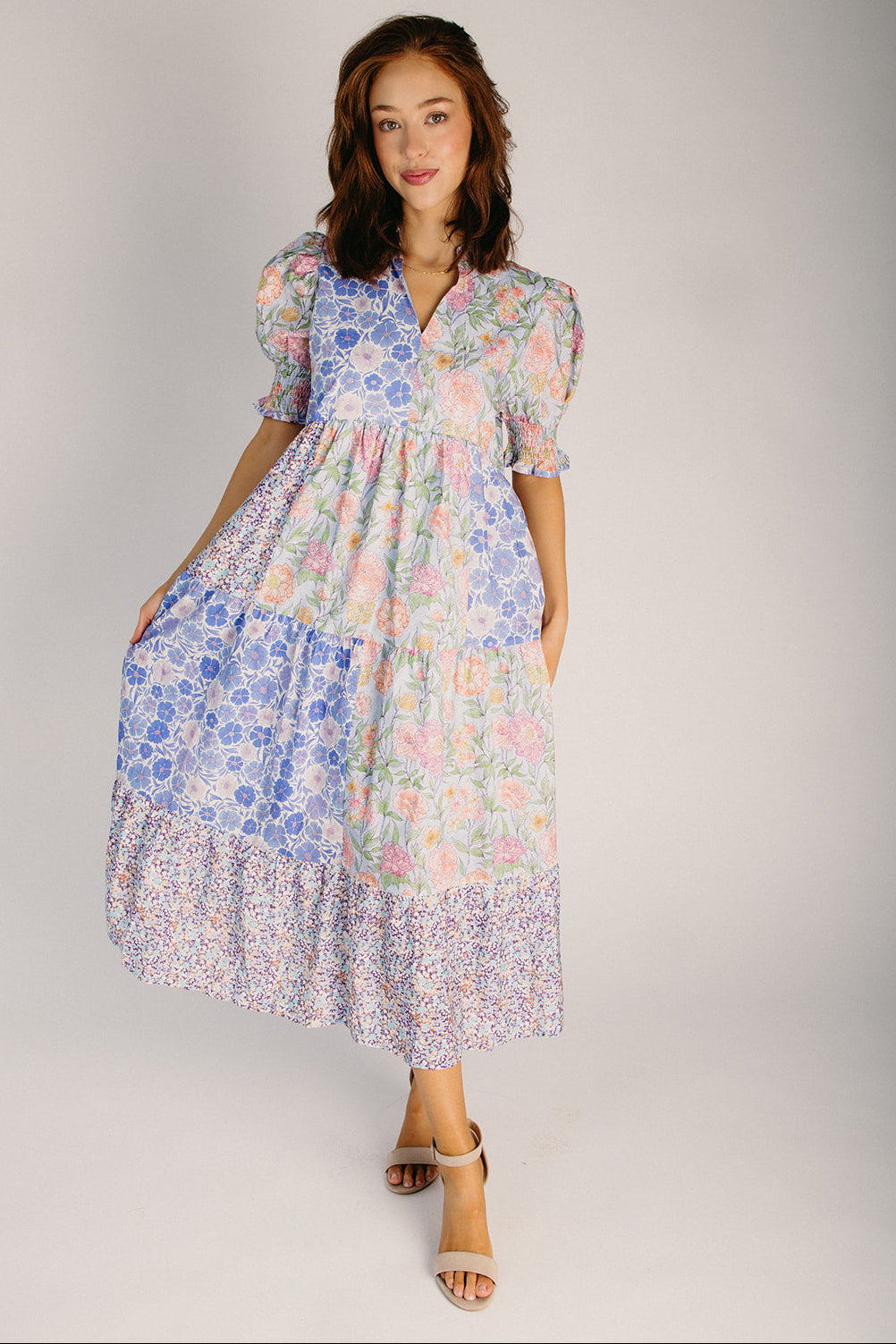 midi tiered dresses The Blackford Tiered Midi Dress in Periwinkle Floral – Piper & Scoot