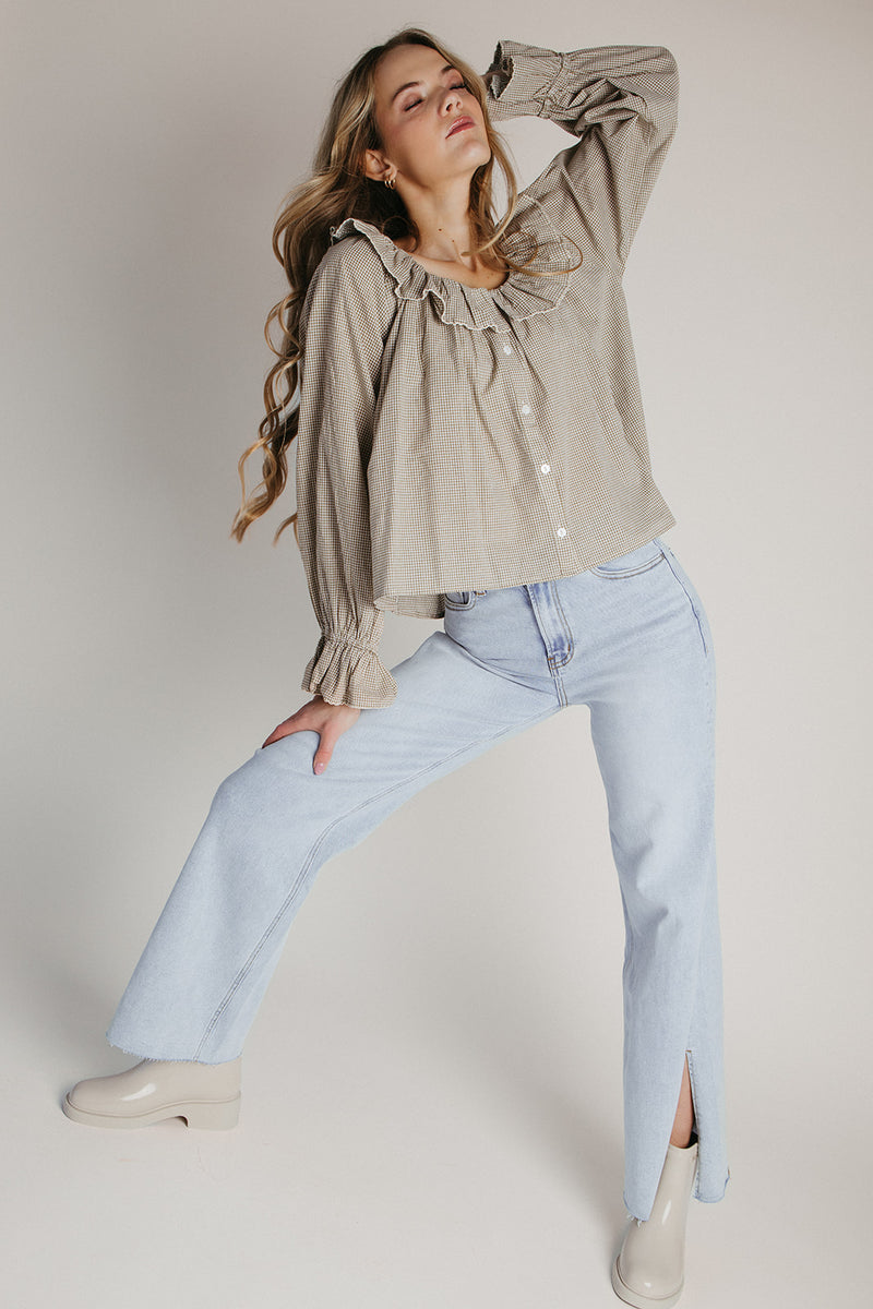 The Madden Side Slit Wide Leg Jean in Light Denim