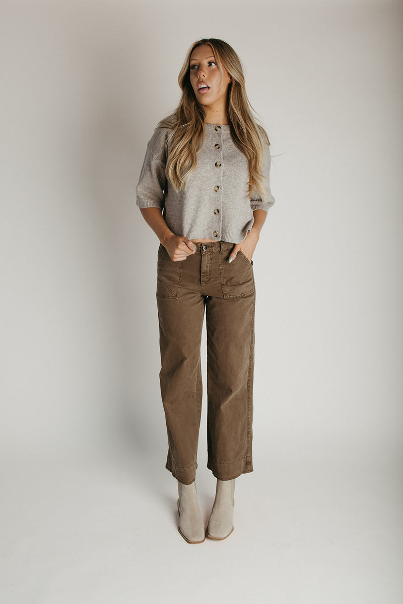 The Inez Button-Up Cardigan in Mushroom