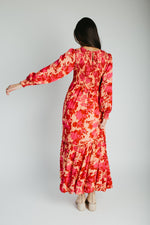 The Kensley Smocked Bodice Maxi Dress in Red Floral