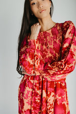 The Kensley Smocked Bodice Maxi Dress in Red Floral