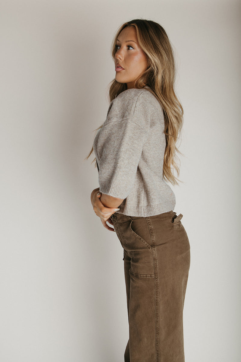 The Inez Button-Up Cardigan in Mushroom