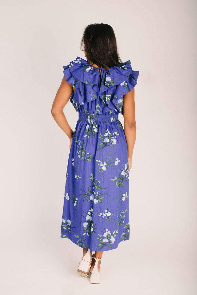 The Sendra Tie Back Midi Dress in Navy Blue + Green