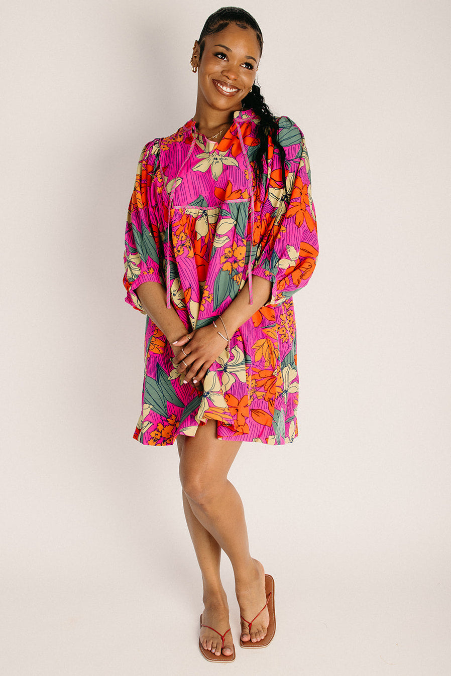 The Virden Tropics Print Dress in Neon Pink Large
