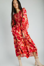 The Kensley Smocked Bodice Maxi Dress in Red Floral