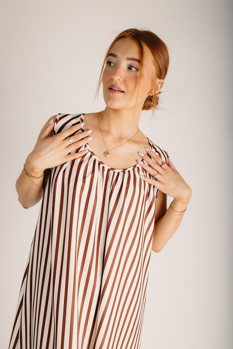 The Fredrickson Striped Maxi Dress in Brown + White  Piper & Scoot