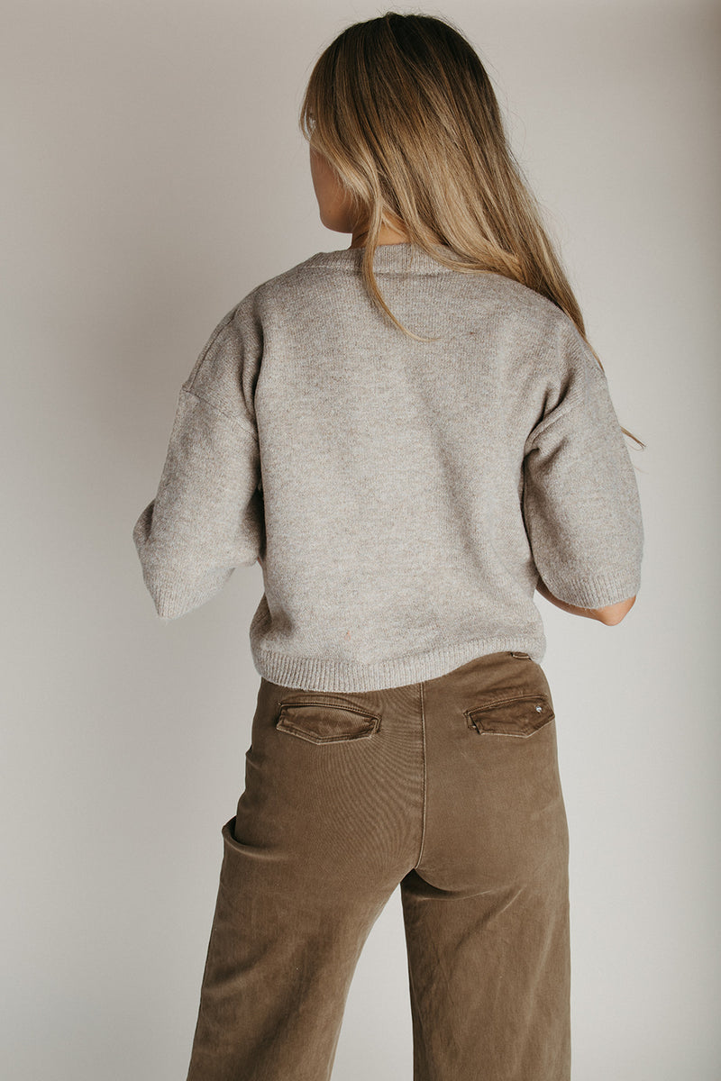 The Inez Button-Up Cardigan in Mushroom