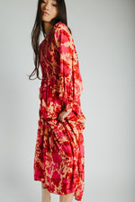 The Kensley Smocked Bodice Maxi Dress in Red Floral