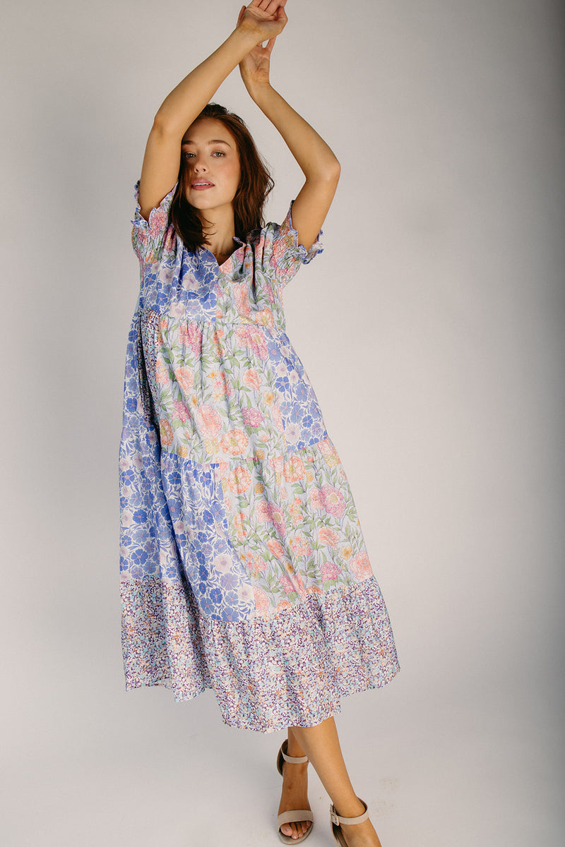 periwinkle dress midi The Blackford Tiered Midi Dress in Periwinkle Floral – Piper & Scoot