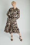 The Martinka Floral Button-Up Midi Dress in Oatmeal