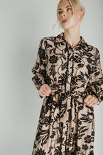 The Martinka Floral Button-Up Midi Dress in Oatmeal