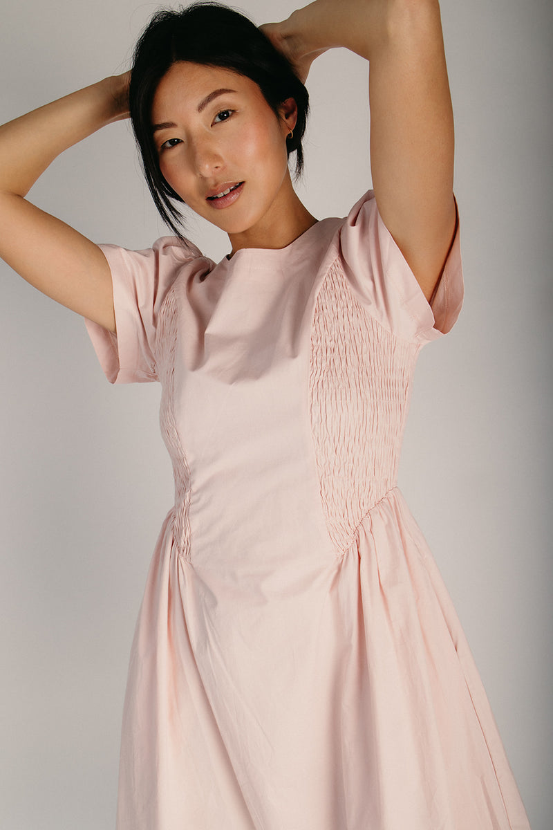 pink smock midi dress The Bryan Smocked Midi Dress in Pale Pink – Piper & Scoot