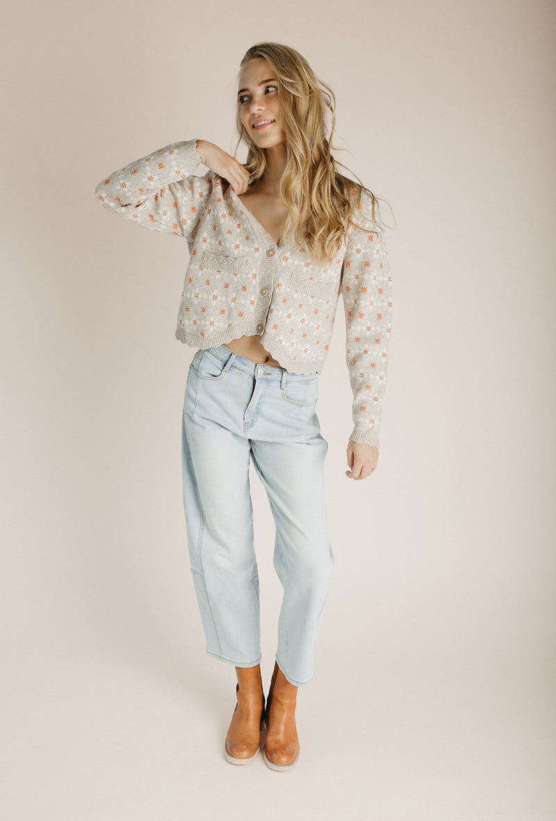 The Ledford Floral Button-Up Cardigan in Oatmeal