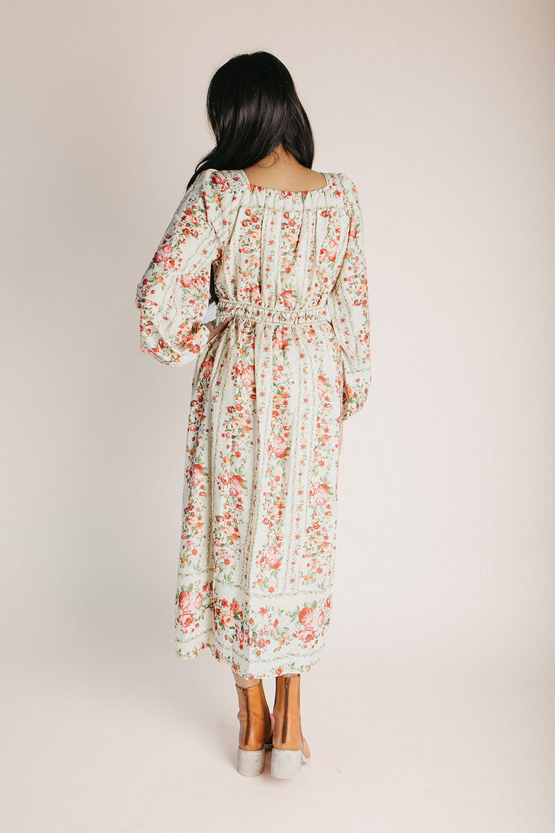 The Lorren Eyelet Detail Midi Dress in Natural Floral