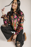 The Carter Mixed Print Blouse in Black Floral Multi