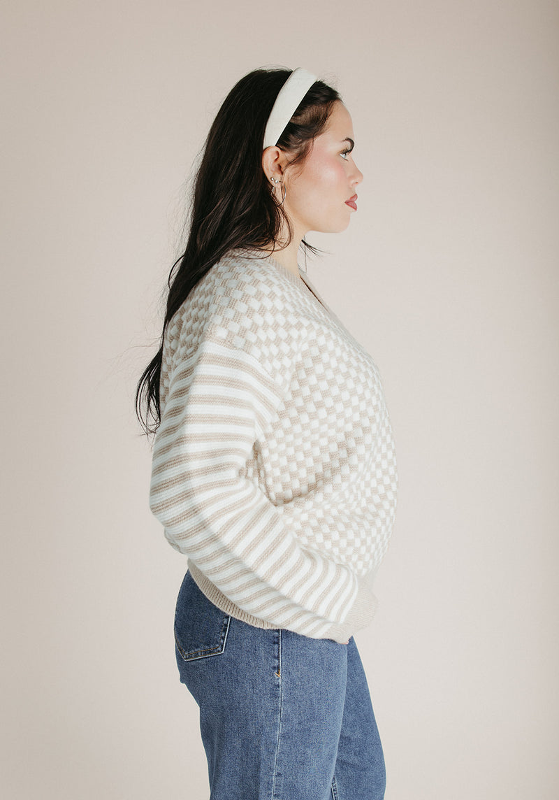 The Keesler Drop Shoulder Sweater in Ivory + Taupe