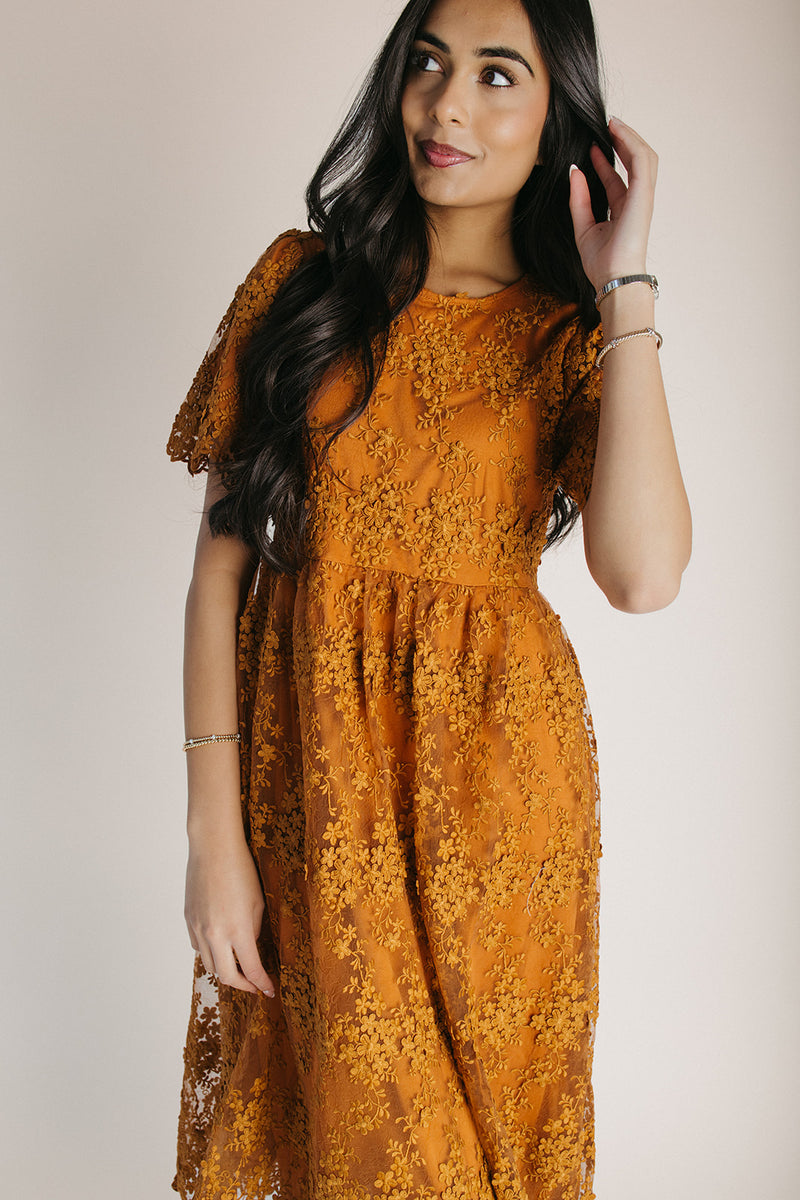The Germaine Embroidered Overlay Midi Dress in Sienna