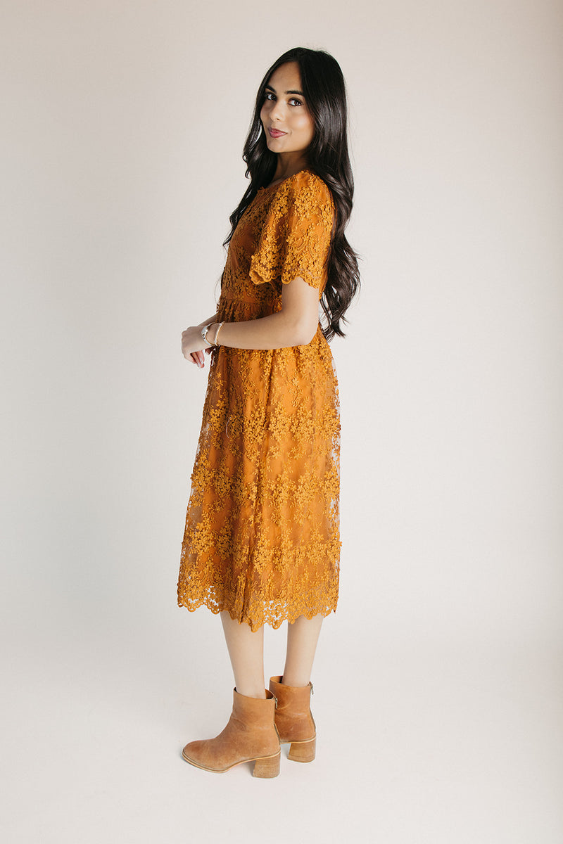 The Germaine Embroidered Overlay Midi Dress in Sienna