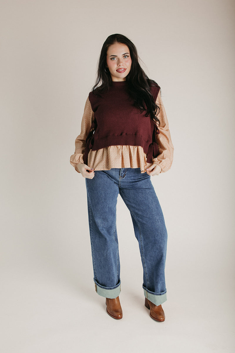 The Burch Side Tie Blouse in Brown Multi