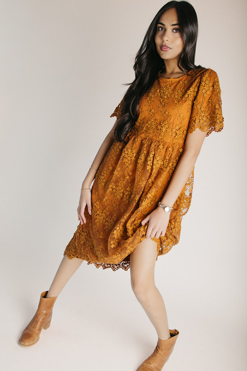 The Germaine Embroidered Overlay Midi Dress in Sienna
