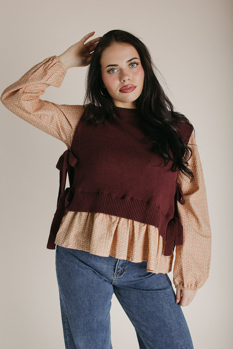 The Burch Side Tie Blouse in Brown Multi