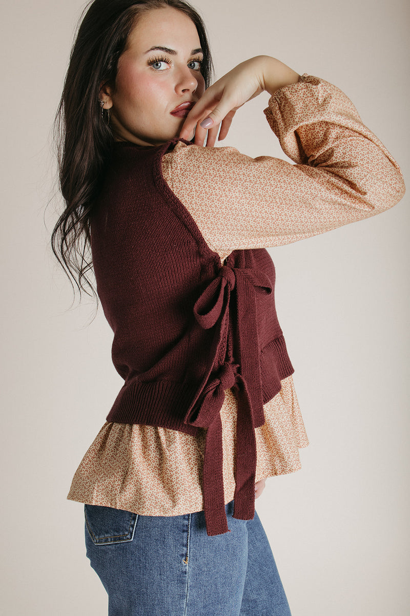 The Burch Side Tie Blouse in Brown Multi