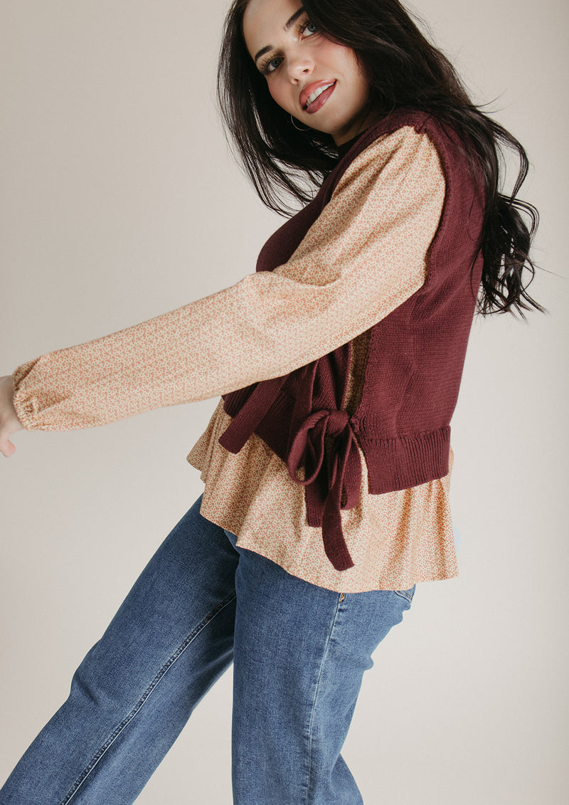 The Burch Side Tie Blouse in Brown Multi