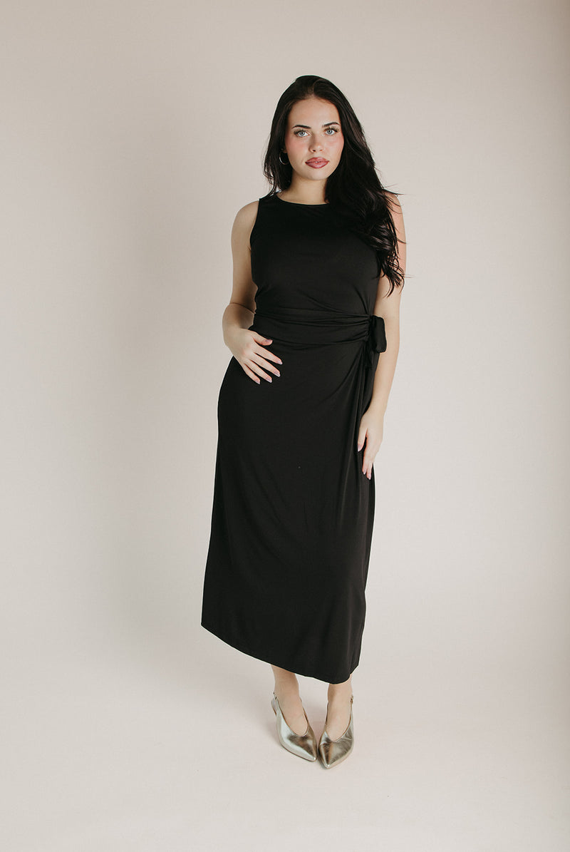 The Amary Draped Detail Midi Dress in Black
