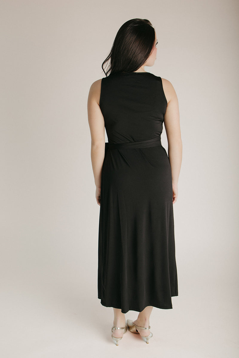 The Amary Draped Detail Midi Dress in Black