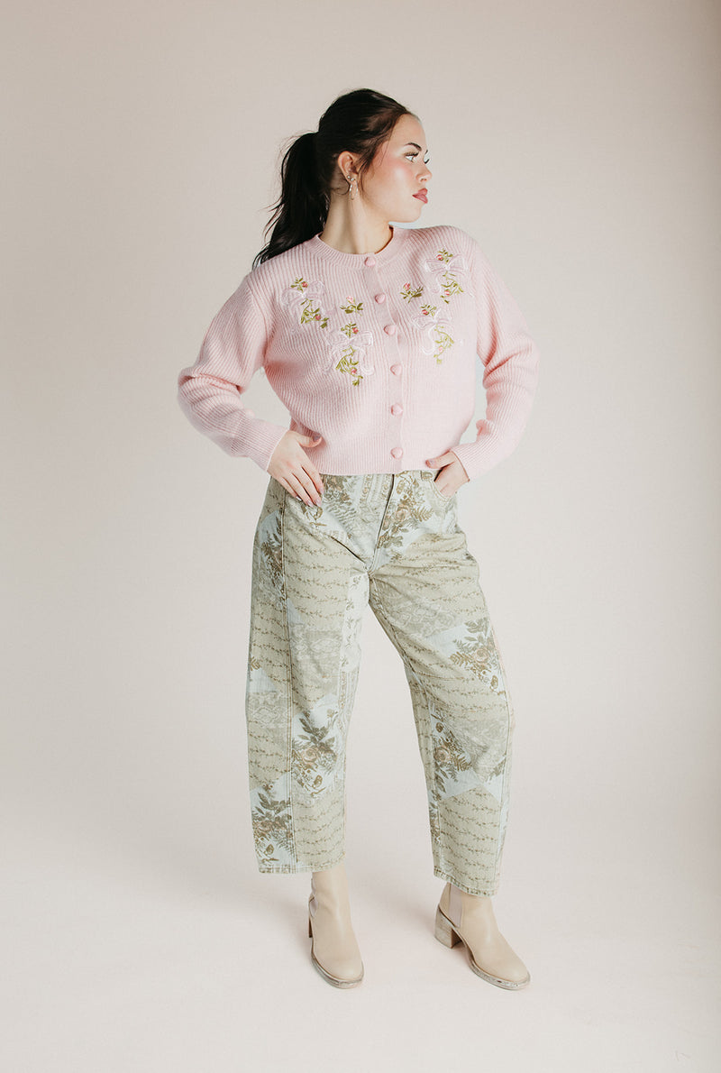 The Gargano Ribbon Embroidered Cardigan in Blush