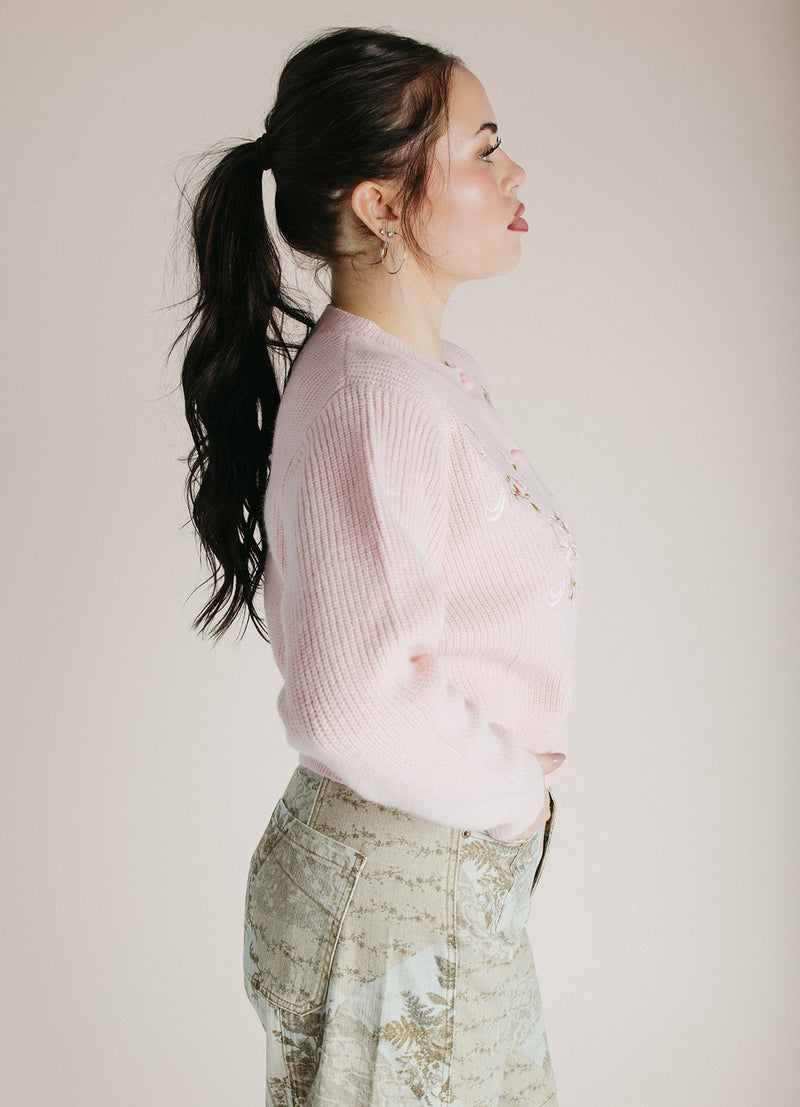 The Gargano Ribbon Embroidered Cardigan in Blush