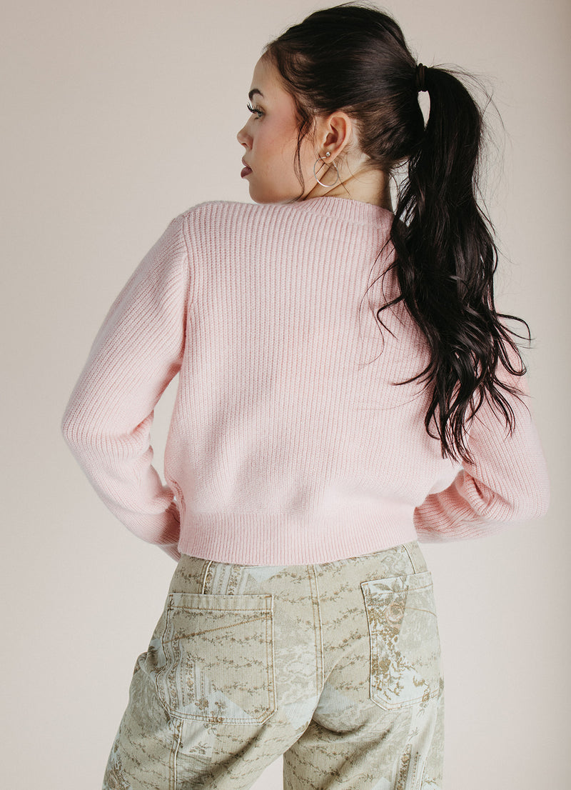 The Gargano Ribbon Embroidered Cardigan in Blush