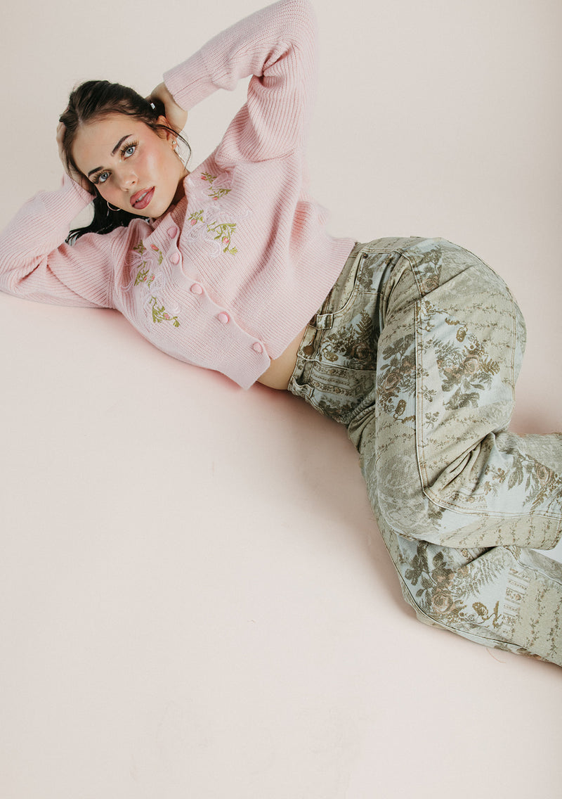 The Gargano Ribbon Embroidered Cardigan in Blush