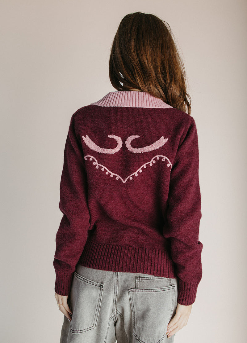 The Alessi Wester Motif Sweater in Chocolate + Pink