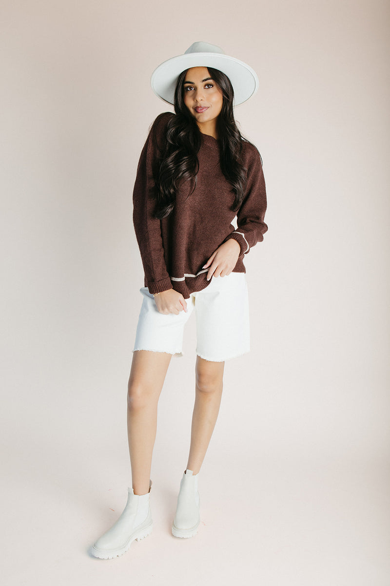 The Karina Contrast Sweater in Brown + Taupe