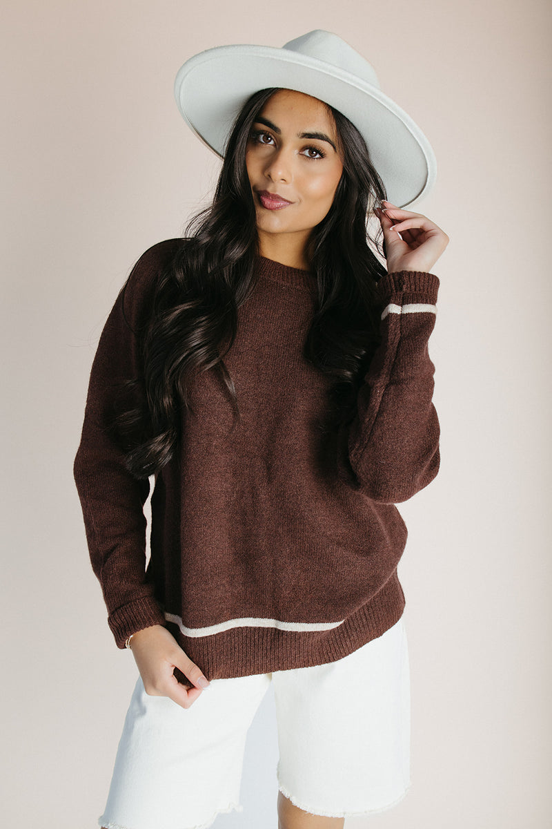 The Karina Contrast Sweater in Brown + Taupe