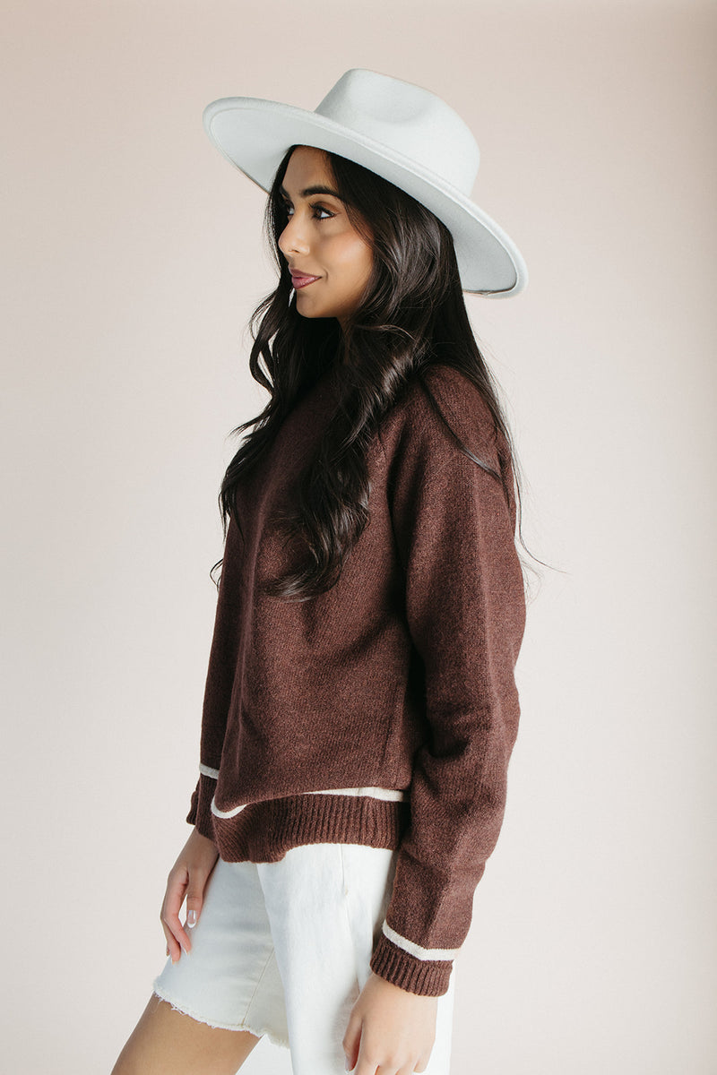 The Karina Contrast Sweater in Brown + Taupe