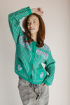 The Romie Striped Cardigan in Green + Grey
