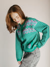 The Romie Striped Cardigan in Green + Grey