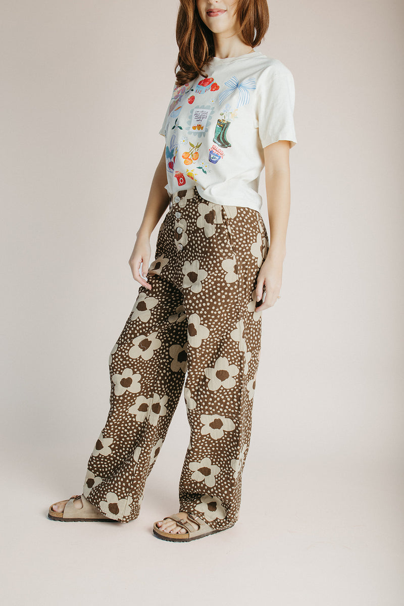 The Zundel Floral High Waisted Pant in Brown