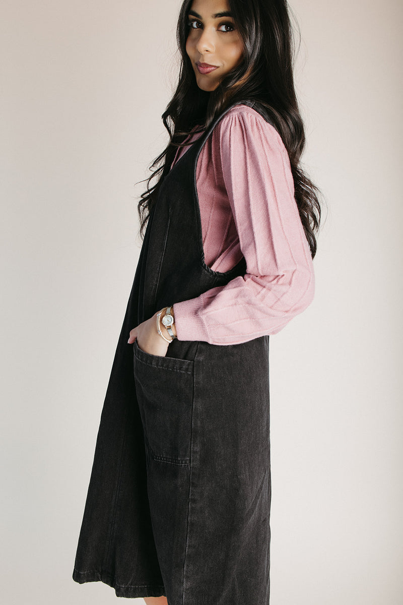 The Caffery Denim Overall Dress in Black