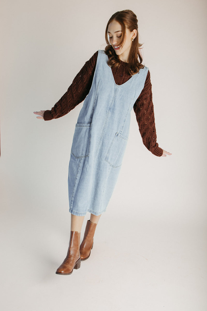 The Caffery Denim Overall Dress in Light Wash