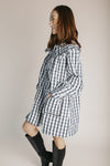 The Steffy Plaid Puff Sleeve Dress in Black + Cream