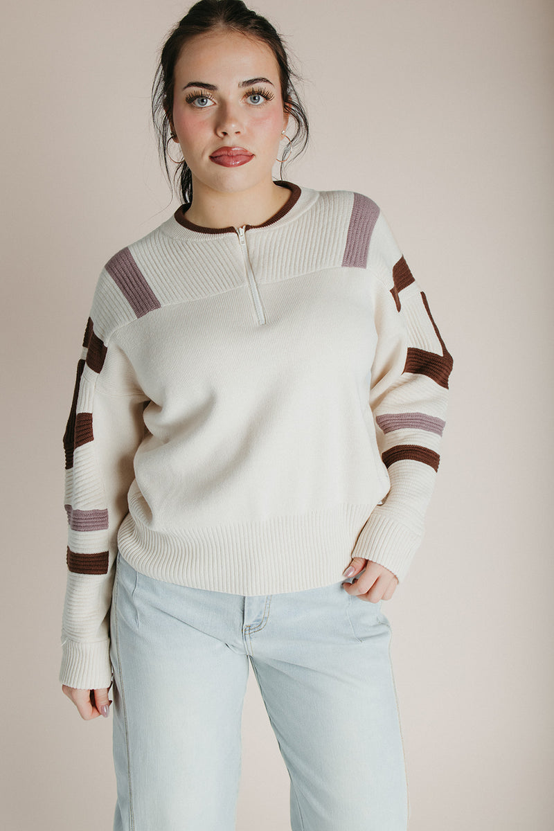 The Waymer Striped Half Zip Sweater in Cream Multi