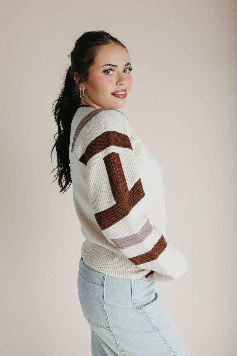 The Waymer Striped Half Zip Sweater in Cream Multi