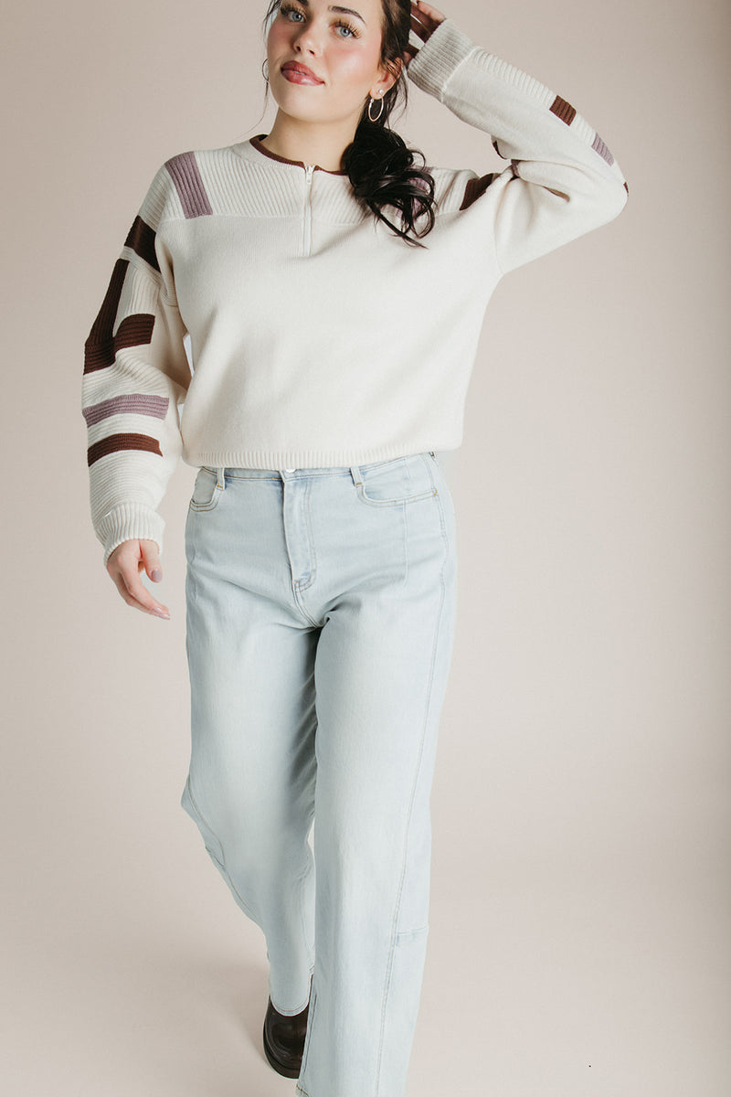 The Waymer Striped Half Zip Sweater in Cream Multi