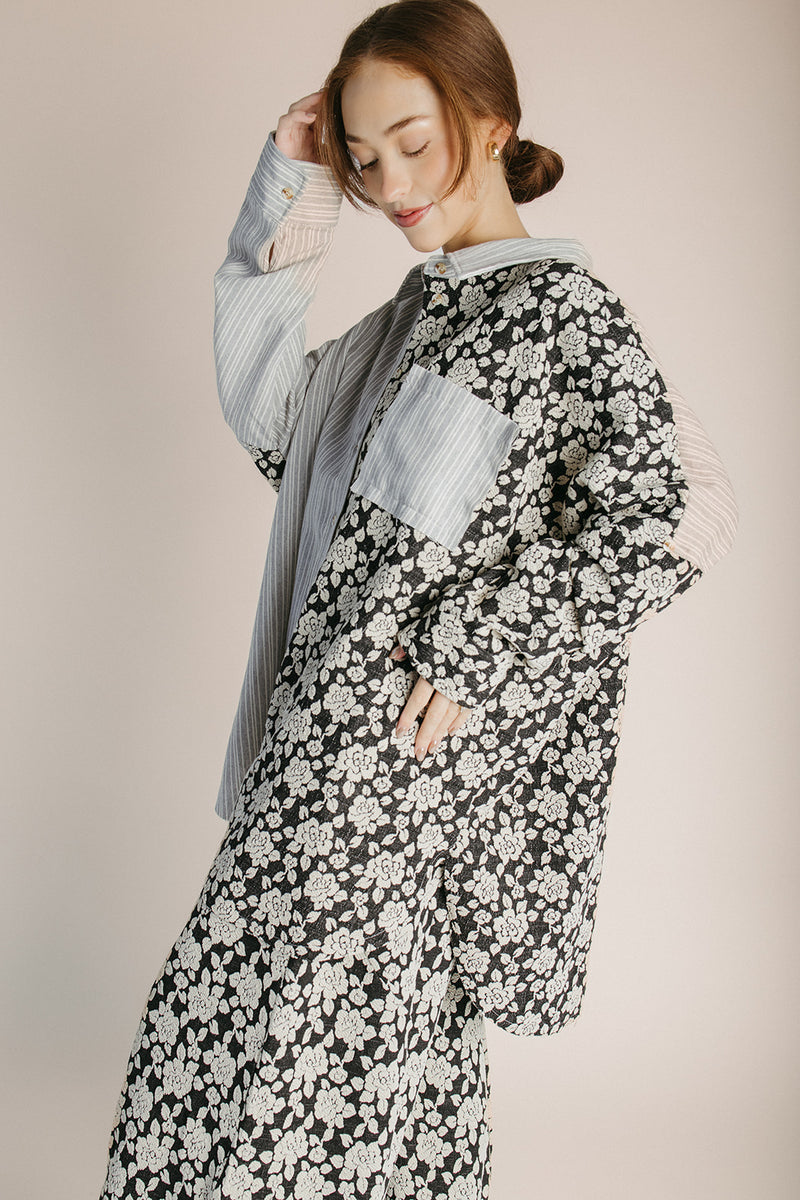 The Mariko Mixed Print Blouse in Grey Multi