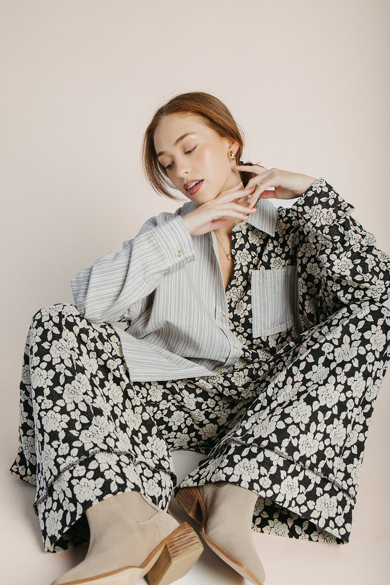 The Mariko Mixed Print Blouse in Grey Multi