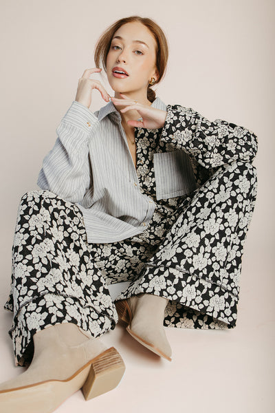The Giffin Floral Jacquard Wide Leg Pant in Black + Grey – Piper